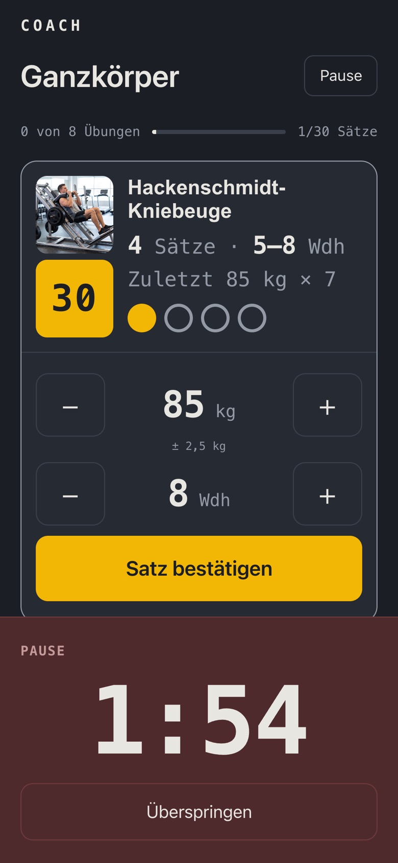 Pausen-Anzeige mit ablaufender Zeit